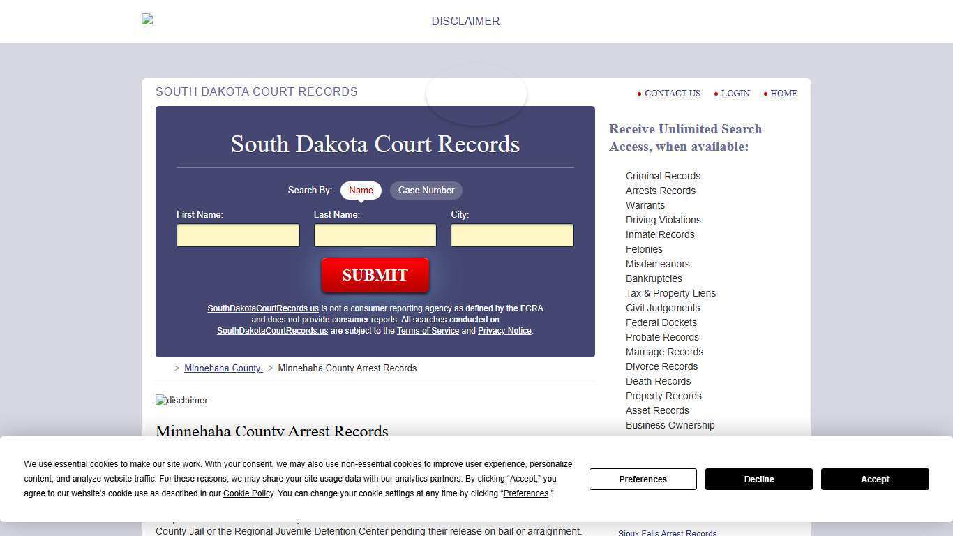 Minnehaha County Arrest Records | SouthDakotaCourtRecords.us